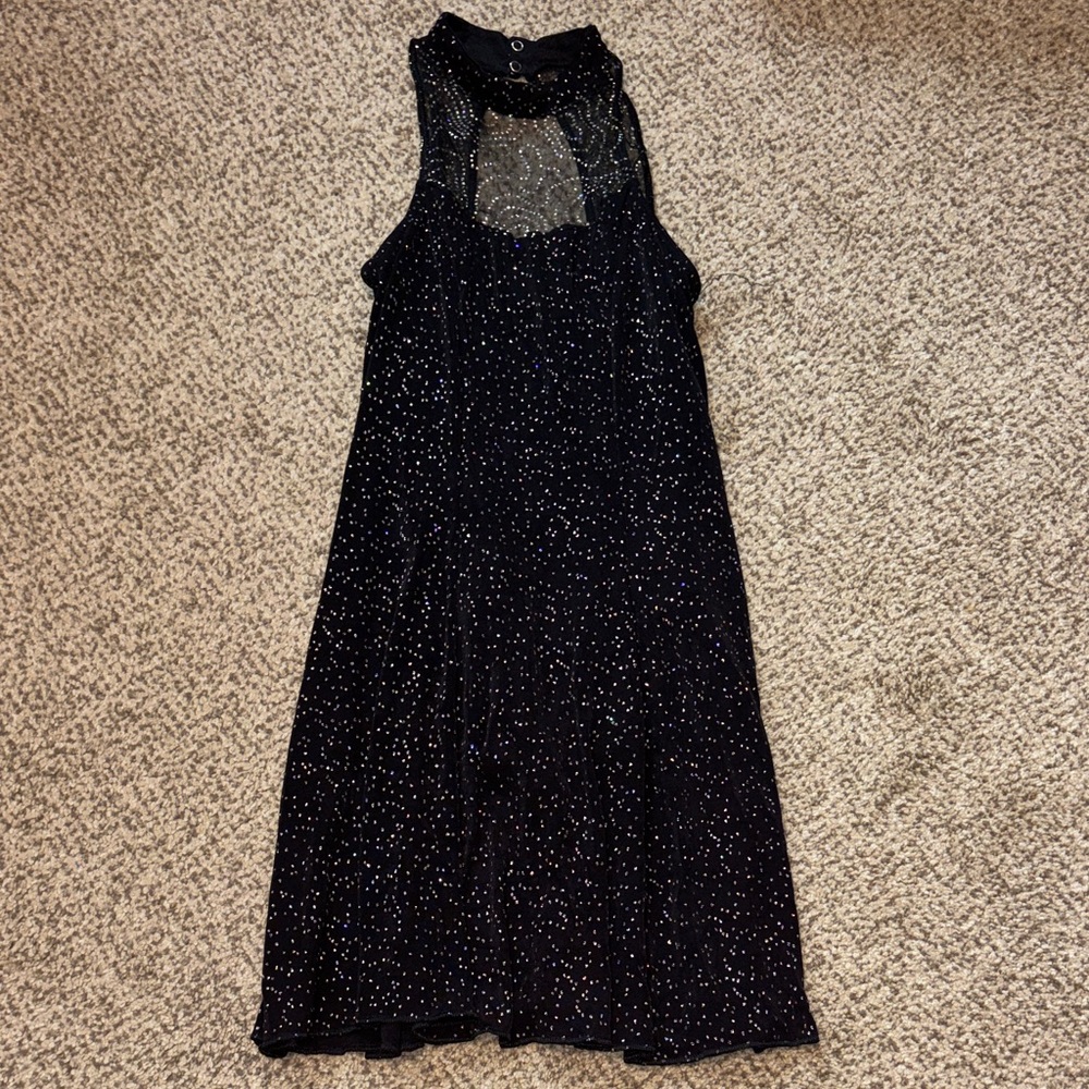 Vintage Y2K Elegant Black Halter Sparkle Dress Small